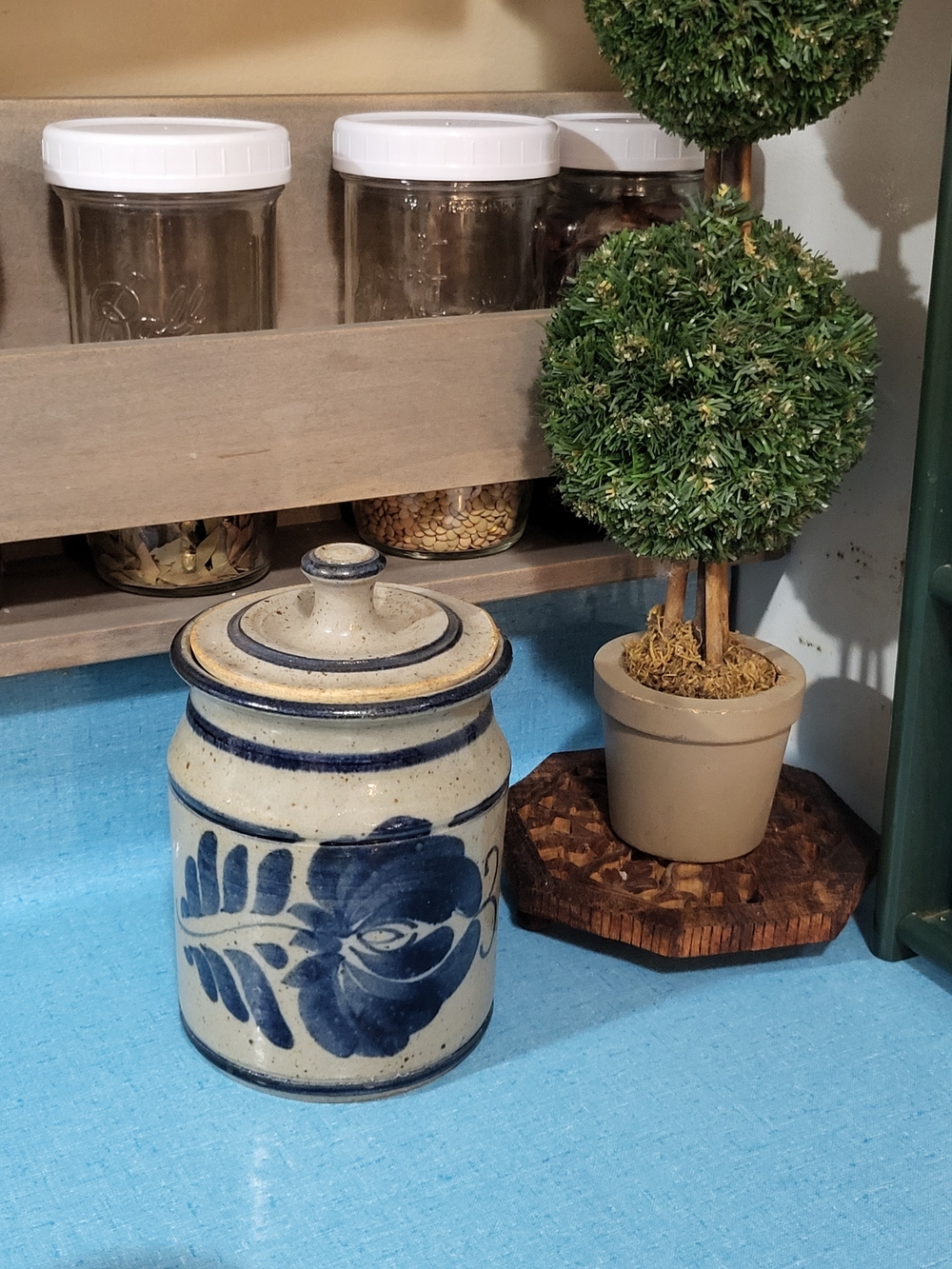 Blue Floral Ceramic Canister with Lid - Home Art